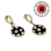 Women Gold Circle Shape Earrings Drop Stud Black and White Dot Fashion Jewelry