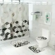 Marble Pattern Shower Curtain with BathMat Set Microfiber Toilet Carpet Bathroom