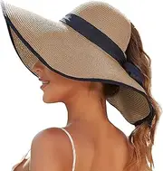 [EW East Water] Sun Hats for Women with Ponytail Hole, Wide Brim Beach Hats for Women, Floppy Straw Hat Foldable, Packable Summer Hats Women