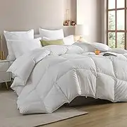 Cobnom® Hotel Luxury Feather Down Comforter Twin Size, Medium Warm All Season Duvet Insert, Silky Soft Egyptian Cotton Blend Cover, Ethically Sourced Feather & Down Filled, 68x90 Inch, White