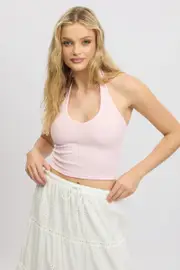 Pink Halter Top Sleeveless Rib - Size 16XL, Women's Tank