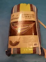 Castaway Oversized Hammock in a Bag - Blue/Green/Blk/White Multi Stripe ~ New!
