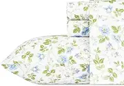 [Laura Ashley] 220486 Spring Bloom Wildflower Sheet Set, Queen, Blue, 4 Piece