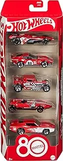 [Hot Wheels] Toy Cars, 5-Pack of 1:64 Scale Toy Cars with Collectible Deco & Packaging, Core Mattel 80th Anniversary Set of 5 Vehicles