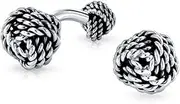 [Bling Jewelry] Solid Double Sided Twist Love Knot Woven Braided French Style Fixed Bar Backing Shirt Cufflinks For Men Executive Groom Gift 14K Gold Plated .925 Sterling Silver