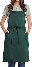 Adjustable Bib Apron with Pocket Extra Long Ties for Women Men, 18 Colors, Chef, Kitchen, Home, Restaurant, Cafe, Cooking, Baking (Dark Green)
