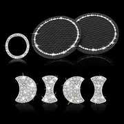 TOMALL Bling Crystal Car Cup Holder Coaster Engine Start Stop Button Cover Compatible with Audi A1 A3-A8 RS3 RS5 Shiny Diamond Car Logo Emblem Sticker Interior Accessories Set for Car