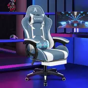 ALFORDSON Gaming Chair Office 2-Point Massage Lumbar Pillow Fabric Blue White