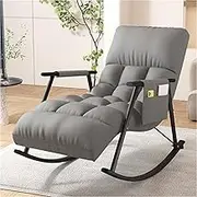 OWELLK Modern Bedroom Rocking Chair Garden Lounge Chair with Armrests Indoor Comfortable Camping Rocking Chair Living Room Sofa Lounger,Adjustable Backrest
