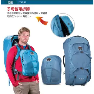 【美國 OSPREY】 Farpoint 55L 多功能登機箱/行李箱背包(附爆音哨+筆電腦包+快拆設計) 火山灰 R