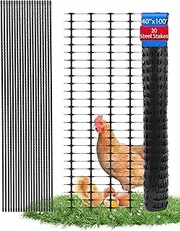 Ezcasch Garden Fence Animal Barrier, Snow Fence Temporary Fence Kit 40 in X 100 Foot, Plastic Safety Fence with 20 45-Inch Steel Stakes and 100 Zipper, Garden Fencing Temporary Fencing for Backyard