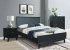 YARA 4 PCE BEDROOM SUITE ACACIA QUEEN BED TALLBOY 2 BEDSIDE TABLES BRUSHED BLACK