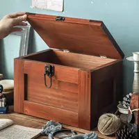 在飛比找蝦皮購物優惠-木作置物箱 復古實木箱 桌上帶鎖收納箱 文具小物木盒 書桌置