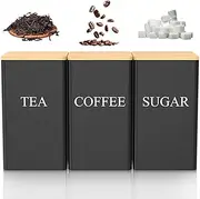 Coffee Sugar Tea Storage Container Set 1000ML Bamboo Lidded Storage Containers for Kitchen Food and Home Storage (Black, Rectangle)