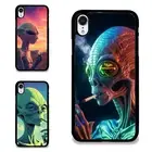 alien smoke joint trippy For iPhone XS 11 12 13 14 15 16 Pro Max Hard Black Case