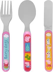 Peppa Pig 3 Piece Cutlery Set – Metal, Reusable Children's Knife, Fork & Spoon, Kids-Size, Made from Food-Safe Stainless Steel & ABS Plastic – with Peppa & George – for 12 Months & Up, Pink