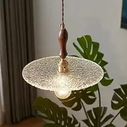 Hobaca Nordic Japanese Pendant Lights E27 Glass Lampshade Creative Retro Restaurant Bar Kitchen Island Walnut Chandelier Adjustable 20cm Ceiling Hanging Lights