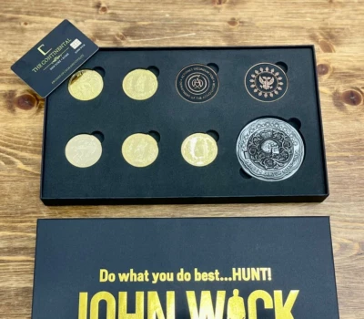 C-Gift Box John Wick ENTIRE Coin & Card Set -REPLICA - Arabic, Gold,Marker coins