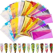 100 Pieces Iridescent Nail Art Glass Paper Cellophane Holographic DIY Mixed Colors Broken Glass Paper reflective Mirror Foils Nail Art Stickers Dichroic Film Designs