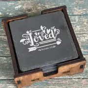Inspirational Scripture Slate Coasters – Set of 4 with Rustic Wooden Holder