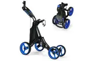 Costway 4 Wheels Golf Push Trolley Foldable Golf Buggy Cart w/Umbrella Holder Blue