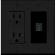 1 Port HD 2.0 Wall Plate w-Power Outlet [ BLACK ]