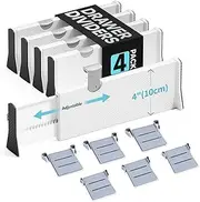 WEKUBA Adjustable Drawer Dividers 4-pack (with 6 Inserts), 10cm High, 37cm-54cm Drawer Dividers Organizer, Expandable dividers Width, Freely Combinable For Clothes, Bedroom, Bathroom, Kitchen, Office