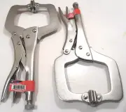 CLAMPS TWO (2) Locking C-Clamp Pliers 11" INCH Easy Quick Release W/SWIVEL PAD