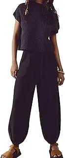 [Aimiray] Women's Two Piece Sweater Outfits Knit Pullover Top and Loose Tapered Pants Sweatsuits Lounge Sets