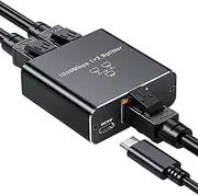 LAN Switch 2 Port Gigabit Network Splitter Ethernet Hub LAN Adapter LAN Switch with Type C Power Cable for Computer , 1 to 2