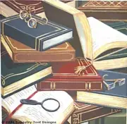 BOOK COLLAGE Handpainted Needlepoint canvas By Susan Roberts