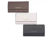 New Michael Kors JET SET Black Brown Vanilla Large TriFold PVC Wallet