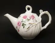 NEW GRACE'S PORCELAIN WHITE,PINK ROSES,3D BIRD+GOLD TRIM TEA POT,TEAPOT-5 CUPS