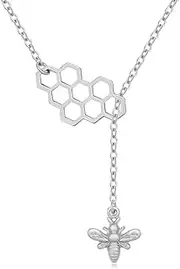[MANZHEN] Geometric Bee Hive with Honey Bee Lariat Y Necklace (Silver)