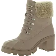Splendid Women's Mikayla Suede Faux Fur Trim Chunky Lug Heel Combat Boots