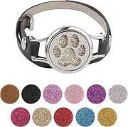 Framendino, Paw Essential Oil Diffuser Adjustable Black Leather Bracelet with Refill Pads