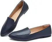 [FINIWOR] Loafers for Women Flats Shoes Women Pointed Toe Dress Shoes Comfortable Memory Foam Penny Loafers Slip On Shoes, Blue, 9
