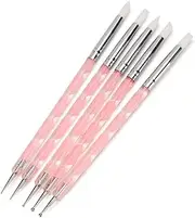 HuiDao 5Pcs Nail Art Dotting Tools Nail Silicone Brush Dual Head UV Gel Dotting Drawing Painting Pen Clay Sculpting Drawing Tools (Clear & Pink)
