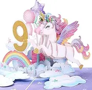 Liif Unicorn Happy 9th Birthday Card, 3D Pop Up Birthday Card for 9 Year Old For Kids, Girl, with message Note & Envelope