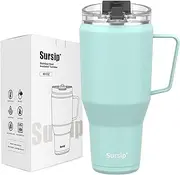 Sursip 40oz Insulated Tumbler with Stainless Steel Handle and 2 in 1 Straw Lid,Stainless Steel Double Wall Travel Mug-Leak Proof Iced Coffee Cup-Hot for 8H or Iced for 24H-Sweat Proof,BPA Free