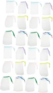 Healeved 2sets Face Cleaning Net Soap Saver Bag Drawstring Mesh Soap Bags Exfoliating Scrubber 25pcs*2