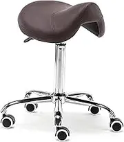 Ergonomic Saddle Stool w/Wheels PU Leather Swivel Salon Seat Rolling Saddle Chair 48-60cm Adjustable for Tattoo/Beauty/Lash/Massage