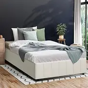 Oikiture King Single Bed Base with Solid Plywood Slat and Velvet Cover King Single Bed Frame Mattress Platfrom White