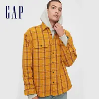 在飛比找蝦皮商城優惠-Gap 男裝 創意格紋設計拉鍊翻領襯衫-黃色格紋(61944