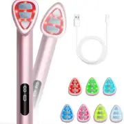 LED Light Wand for Face and Neck - Microcurrent Facial Device for Anti-Aging - Face & Eye Massager Skincare(Pink)