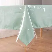Transparent PVC Table Cloth Wipe Clean Clear Tablecloth, Square Waterproof Plastic Table Cover Protector for Kitchen Picnic Outdoor Indoor - 100x61in/255x155cm