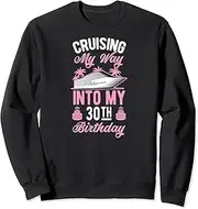 [X.Style] Cruising My Way Into My 30th Birthday Party Supply Vacation Sweatshirt ds937 Sweater (XL) Black