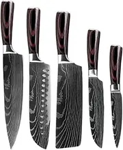 LEDON 5Pcs Japanese Kitchen Knives Damascus Chef Knife Set Steel Chef Cleaver Knife