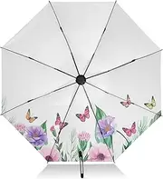 [RPLIFE] Umbrella for Rain, Lightweight Portable Auto Open Close for Women, Travel Umbrellas for Rain, Wind and Sun, Watercolor Garden Wildflowers Butterflies
