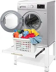 [Royxen] Washer and Dryer Pedestals Heavy Duty Metal Laundry Pedestal 29", Washer Dryer Pedestal Extra Big Screws for Anti-Vibration, Basket Shelf, 800lbs Capacity, White